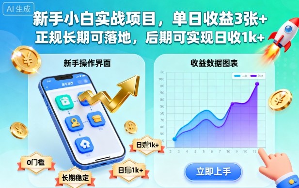新手小白实战项目,单日收益3张+,正规长期可落地,后期可实现日收1k+【揭秘】-副业项目资源网