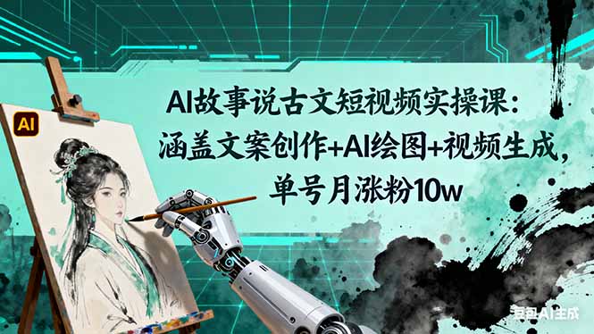 AI故事说古文短视频实操课：涵盖文案创作+AI绘图+视频生成，单号月涨粉10w-副业项目资源网