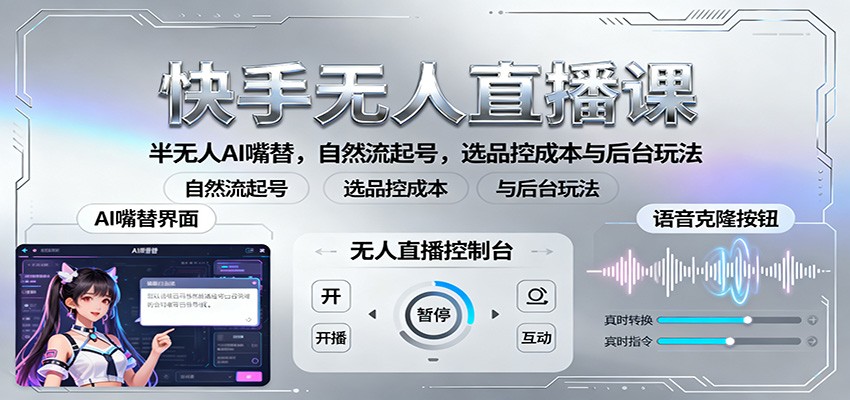 快手无人直播课:半无人AI嘴替,自然流起号,选品控成本与后台玩法-副业项目资源网