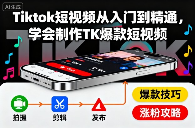 Tiktok短视频从入门到精通，学会制作TK爆款短视频-副业项目资源网