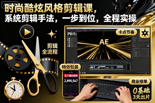 时尚酷炫风格剪辑课,系统剪辑手法,一步到位,全程实操-副业项目资源网
