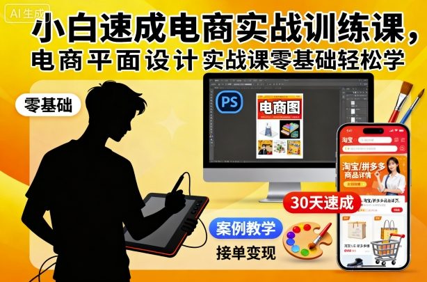 小白速成电商实战训练课,电商平面设计实战课零基础轻松学-副业项目资源网