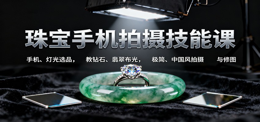 珠宝手机拍摄技能课:手机、 灯光选品,教钻石、翡翠布光,极简、中国风拍摄与修图-副业项目资源网