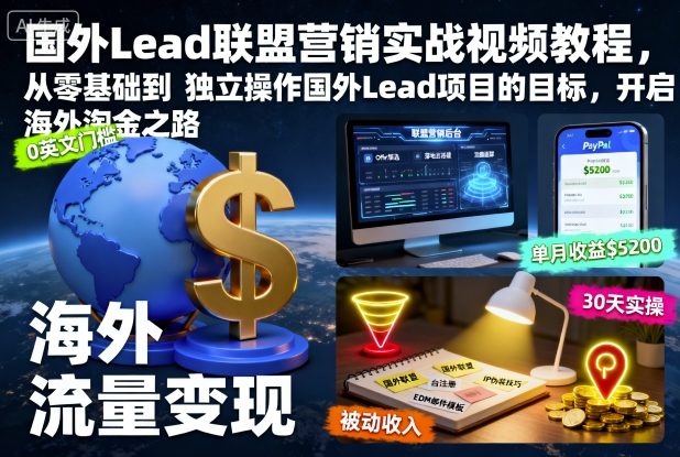 国外Lead联盟营销实战视频教程,从零基础到独立操作国外Lead项目的目标,开启海外淘金之路-副业项目资源网