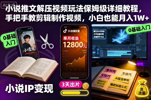 小说推文解压视频玩法保姆级详细教程,手把手教剪辑制作视频,小白也能月入1W+-副业项目资源网