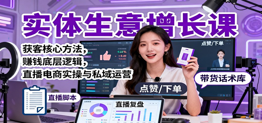 实体生意增长课:获客核心方法,赚钱底层逻辑,直播电商实操与私域运营-副业项目资源网