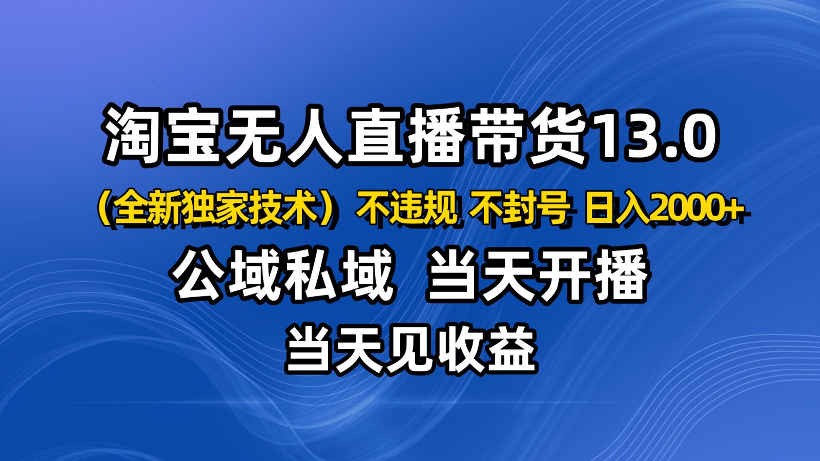 淘宝无人直播13.0,公域私域技术,不封号,不违规 布局下半年旺季赛道,日入2000+-副业项目资源网