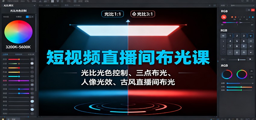 短视频直播间布光课:光比光色控制、三点布光、人像光效、古风直播间布光-副业项目资源网