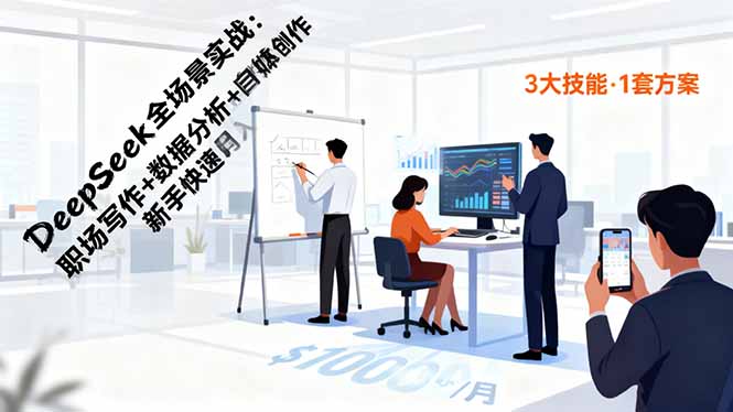 DeepSeek全场景实战:职场写作+数据分析+自媒体创作,新手快速月入过万-副业项目资源网