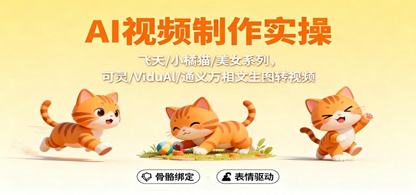AI视频制作实操,飞天/小橘猫/美女系列,可灵/ViduAl/通义万相文生图转视频-副业项目资源网