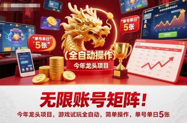 无限账号矩阵！今年龙头项目，游戏试玩全自动，简单操作，单号单日5张【揭秘】-副业项目资源网