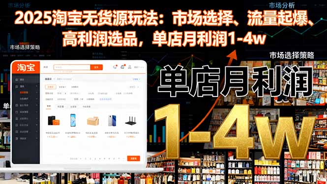 2025淘宝无货源玩法:市场选择、流量起爆、高利润选品,单店月利润1-4w-副业项目资源网