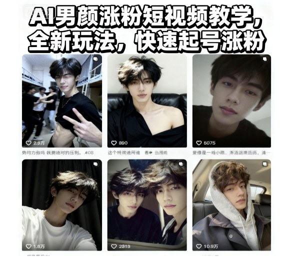 AI男颜涨粉短视频教学,全新玩法,快速起号涨粉-副业项目资源网