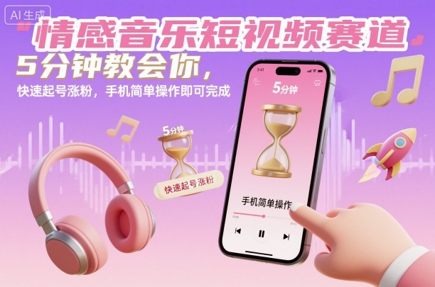 情感音乐短视频赛道,5分钟教会你,快速起号涨粉,手机简单操作即可完成-副业项目资源网